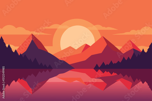 colorful mountain land script vector art illustration