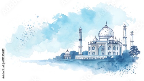 Taj mahal watercolor illustration indian landmark architecture