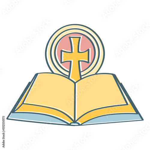 Open bible with cross color stroke