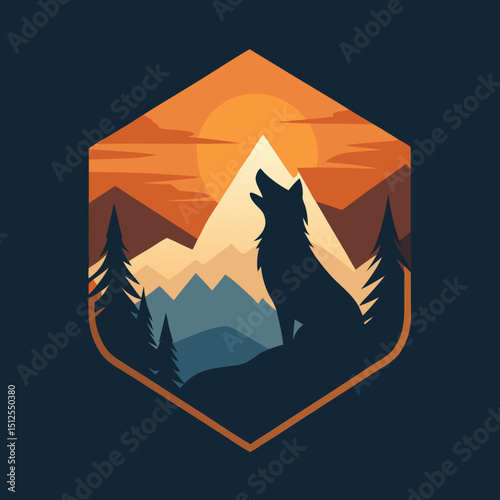 Wolf Howling at Mountain Peak vector illustration