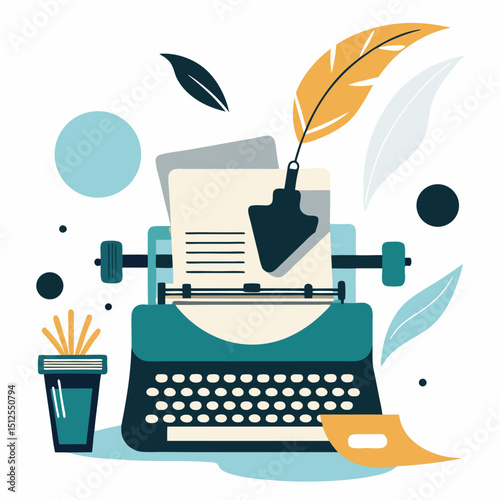 National Writing Day Vector Illustration – Pen, Paper, Storytelling, Creativity Theme