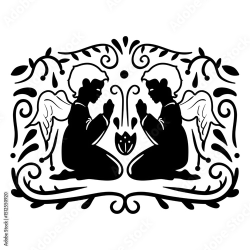 Angels ornamental design filled stroke