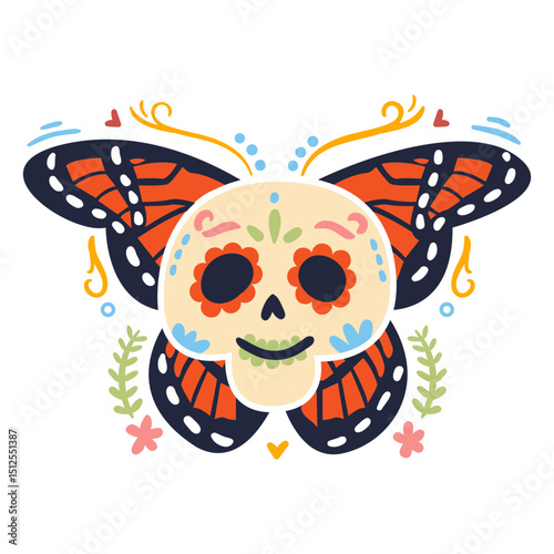 Collorful skull and butterfly wings