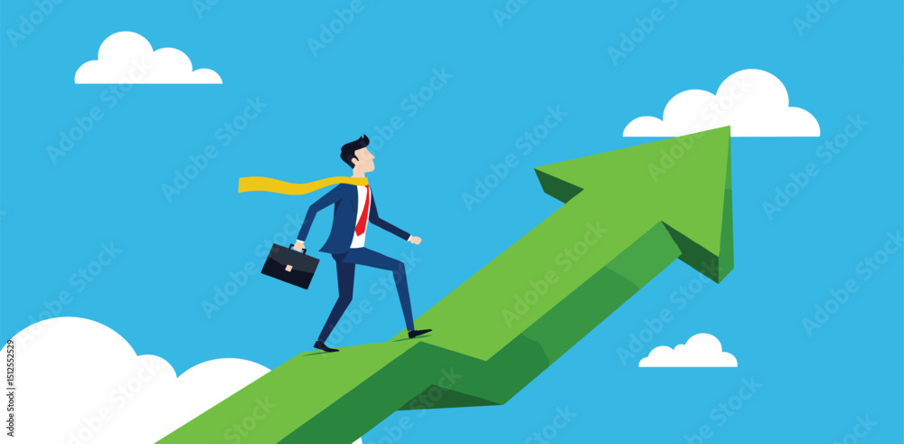 Obraz premium Leadership development, team success or motivation to lead team to reach goal, improvement or progress, growing together concept, businessman and woman team holding hand walk up rising growth
