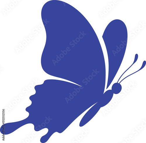 A striking silhouette of a butterfly in vibrant blue. This simple yet elegant design is perfect for various projects, including invitations, home decor, and art prints, capturing the beauty of nature.