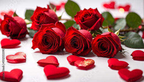 Red Roses and Hearts - Romantic Valentine's Day.backgrounds, elegance, horizontal, idyllic, no people, photography, romance, tradition, bouquet, color image, copy space, rustic, february, gift, heart 