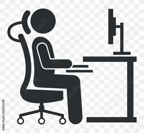 Computer Office Workspace with Person Sitting at Desk – Flat Silhouette Illustration
