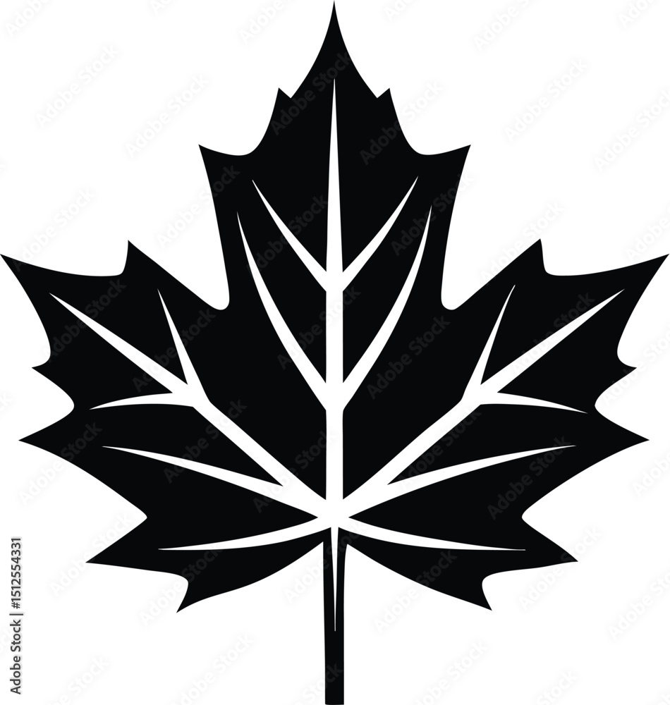 Obraz premium Maple leaf silhouette, autumn leaf vector, black foliage icon, seasonal nature design, simple botanical graphic 