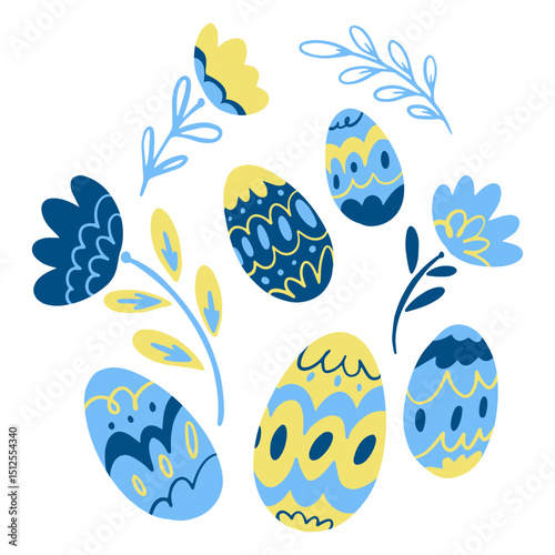 Easter eggs flat blue yellow
