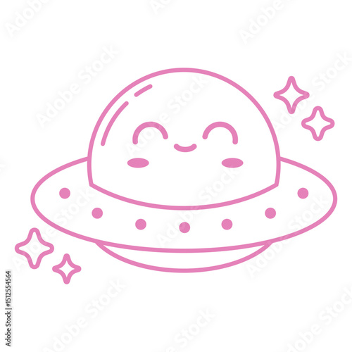 Cute and smiley spaceship cartoon character