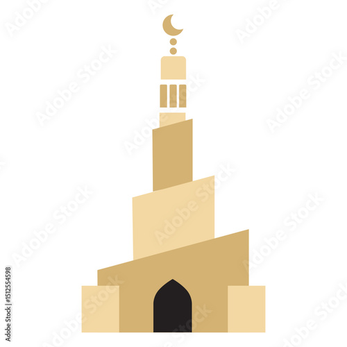 Mosque with a tower and a crescent