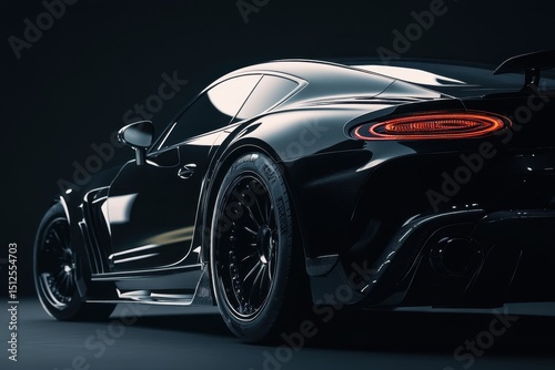 Black luxury sport car showcasing sleek design and powerful features with subtle lighting and a dark background in an indoor studio during the evening