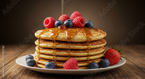 Delicious Pancakes with Berries and Syrup A Sweet Breakfast Delight
