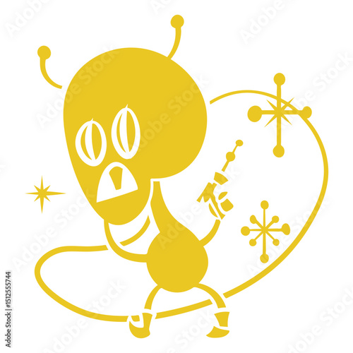 Intergalactic alien using an outer space gun