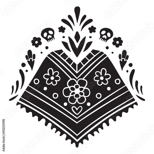 Black and white mexican poncho