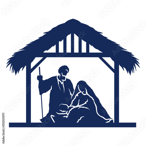 Silhouette of jesus and mary in a nativity scene