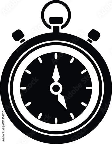 Stopwatch silhouette vector, sports timer icon, minimal timekeeping design, athletic countdown symbol
