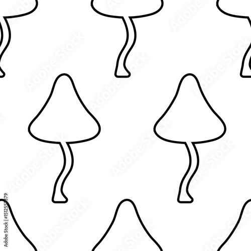 Seamless black and white pattern with mushroom icon. Silhouettes of fly agaric on a white background. Vector illustration