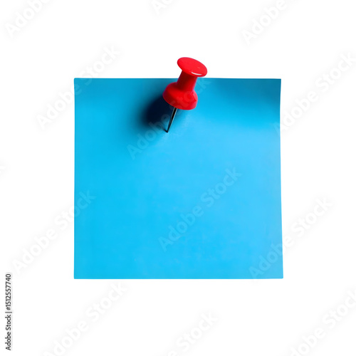 A blue sticky note pinned and reminder message paper notepad isolated on white or transparent background.