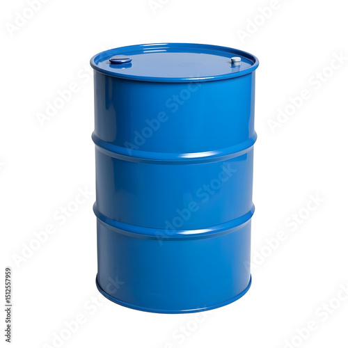 A blue oil drum and gasoline barrel industry with metal chemical isolated on white or transparent background.