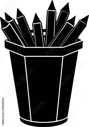black and white vector bin full of sharpened pencils