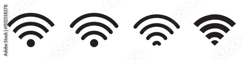 Set of vector Wi-Fi icon for communication, telecommunication. Communication wireless signal level wifi. Clipart illustration. Mobile bar status.