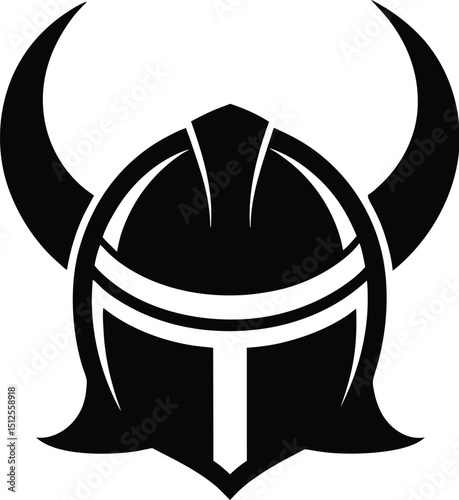 Viking helmet silhouette, horned helmet icon, warrior headgear vector, medieval armor symbol, black graphic design