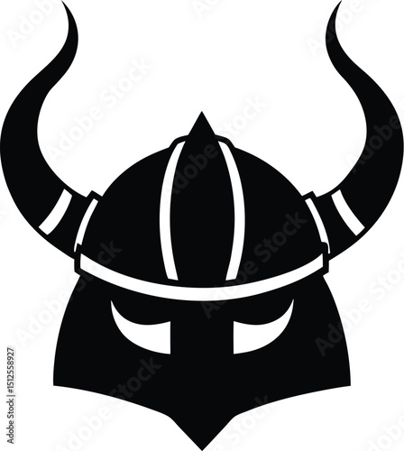 Viking helmet silhouette, horned helmet icon, warrior headgear vector, medieval armor symbol, black graphic design