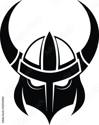 Viking helmet silhouette, horned helmet icon, warrior headgear vector, medieval armor symbol, black graphic design