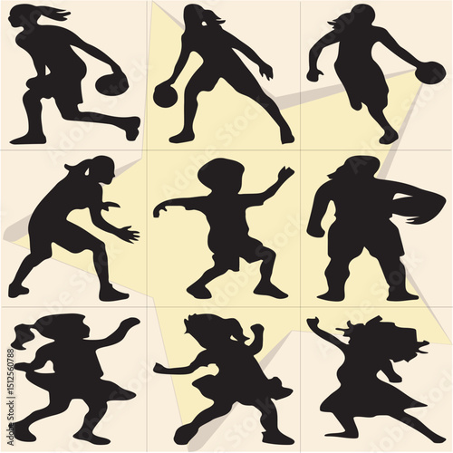 All kind of Doll sports vector Black and white set-56