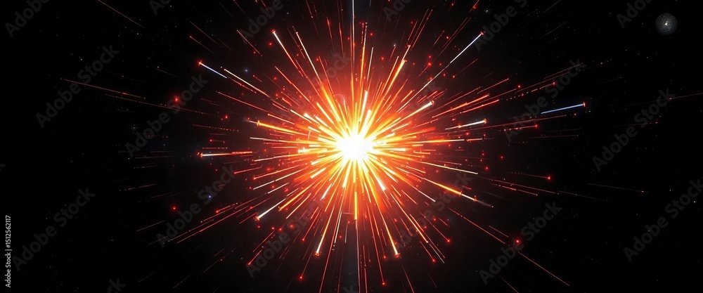 Fototapeta premium High-contrast cosmic burst; radiant energy explodes in dark space, void, mystical