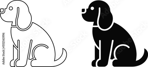Cute Dog Icon Line Art and Solid Black Design for Pet Lovers