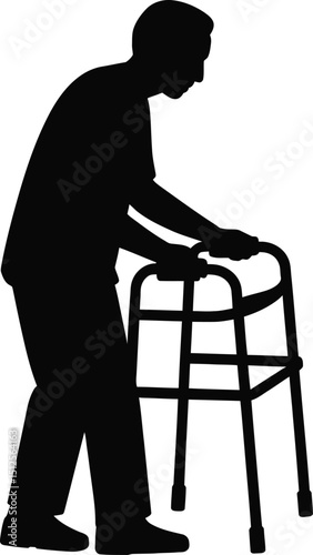 Silhouette of Elderly Person Using a Walker Mobility and Aging