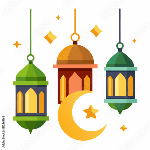 Muharram Vector Illustration – Islamic Lanterns, Prayer, Religious Symbolism, Heritage Concept