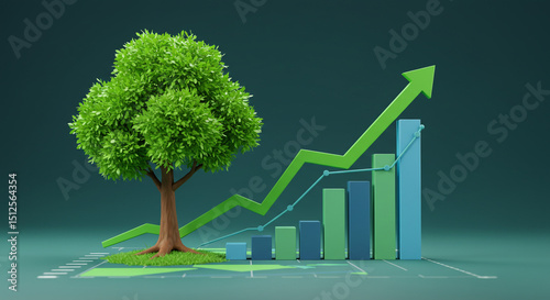 Green tree growing out of a financial graph, symbolizing sustainable investment.
