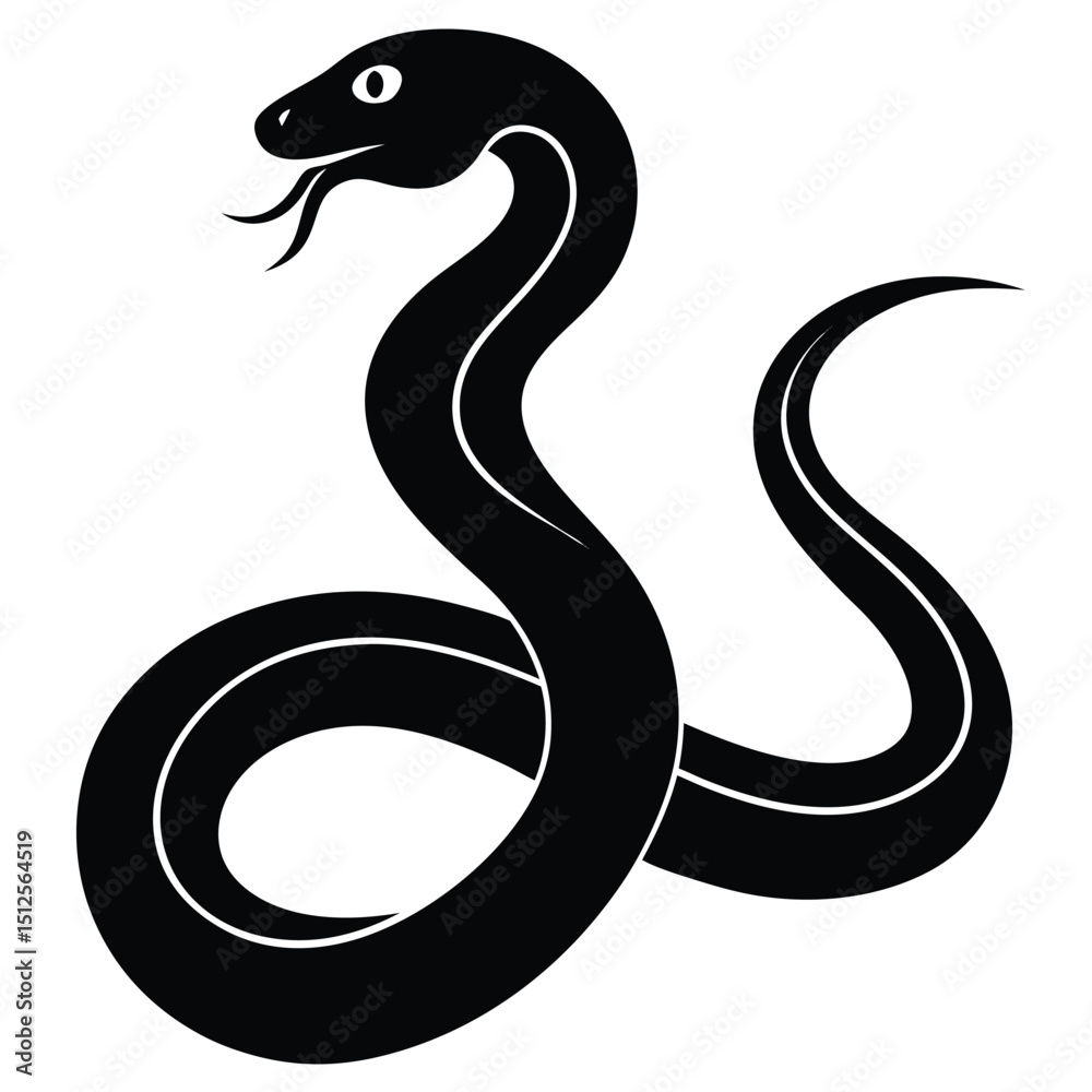 Obraz premium Cobra snake silhouette vector art illustration black, snake graphic icon snake black silhouette isolate vector, Coiled snake silhouette vector illustration of a cartoon of a snake vector illustration.