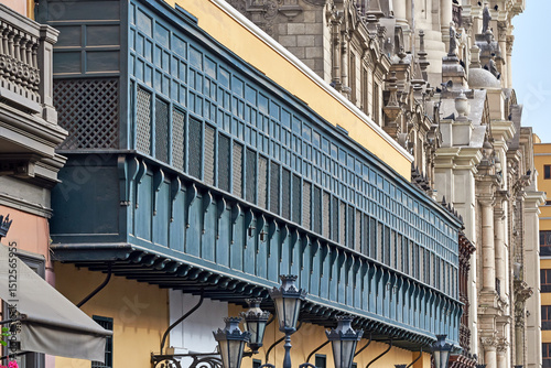 Historic wooden balcony in Lima, Peru