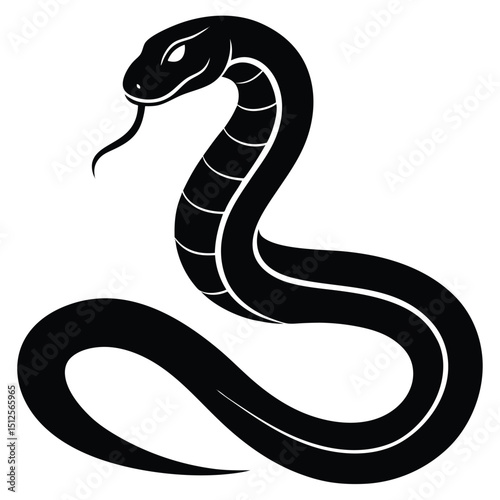 Cobra snake silhouette vector art illustration black, snake graphic icon snake black silhouette isolate vector, Coiled snake silhouette vector illustration of a cartoon of a snake vector illustration.