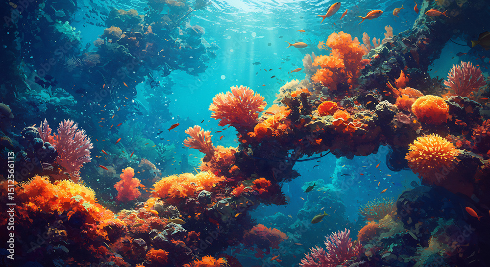 Obraz premium Vibrant Underwater Coral Reef Ecosystem A Stunning View of Marine Life