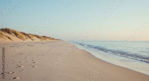 Serene Coastal Beach Landscape Tranquil Sand Dunes and Ocean Waves