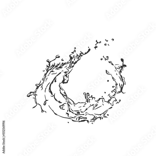 Black and white sketch of a wave drawn by hand. The material is not AI