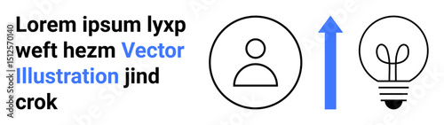 Profile icon next to upward arrow and light bulb suggesting personal growth, innovation, and ideas. Ideal for creativity, development, education, business, teamwork, inspiration simple landing page