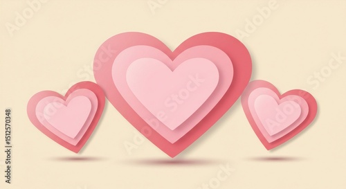 Three layered pink hearts on light beige background creating a love and affection theme image