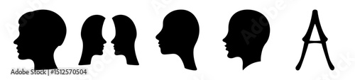 Black and White Silhouette Heads Depicting Human Interaction and Letter Symbolism