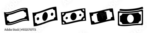 Monochromatic Cartoon Money Bills with Wavy Edges and Circular Markings