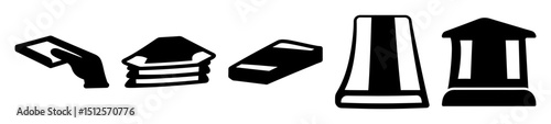 Abstract black and white icons depicting finance and education concepts