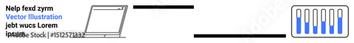 Laptop connected to a server via data transfer line displaying graphical progress. Ideal for technology, communication, data, IT solutions, business, digital workflow, and simple landing page