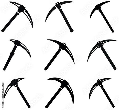 Pickaxe & Mattock Icon Set - Mining & Digging Tool Silhouettes