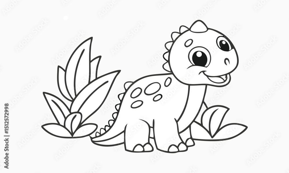 Obraz premium Adorable baby dinosaur coloring page cute dino