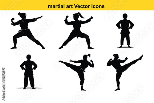 Martial arts silhouettes collection featuring action poses for fitness and sports related concepts
